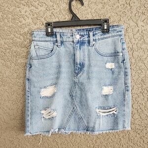 Volcom Stoned Mini Skirt Distressed High Rise Denim